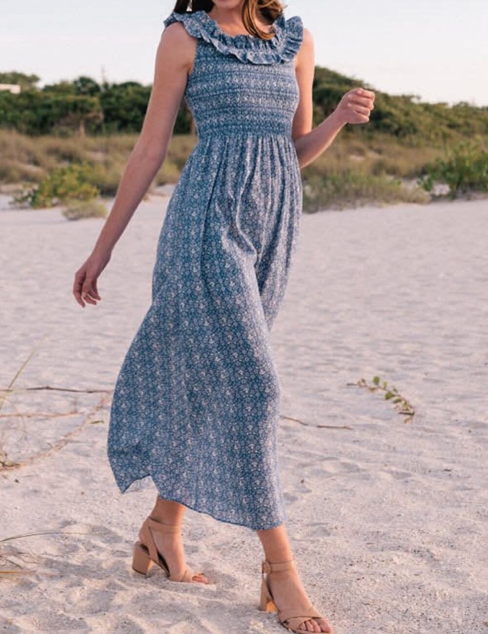 Gal Meets Glam Blue Floral Ruffle Maxi Dress Women’s Size 4 Pockets